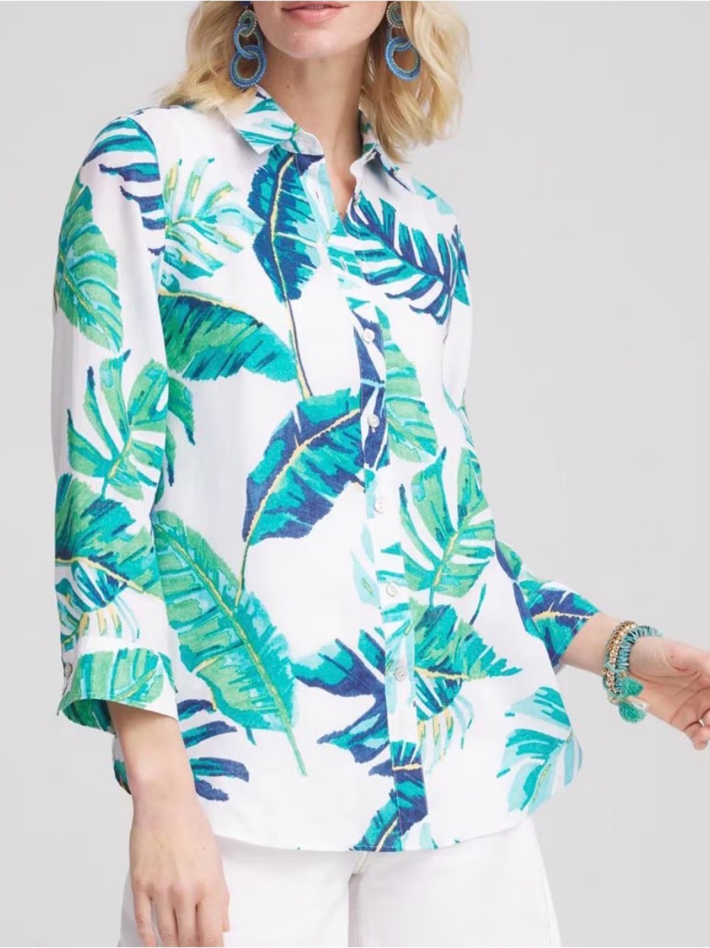 Chico’s Palm Print Linen Blouse